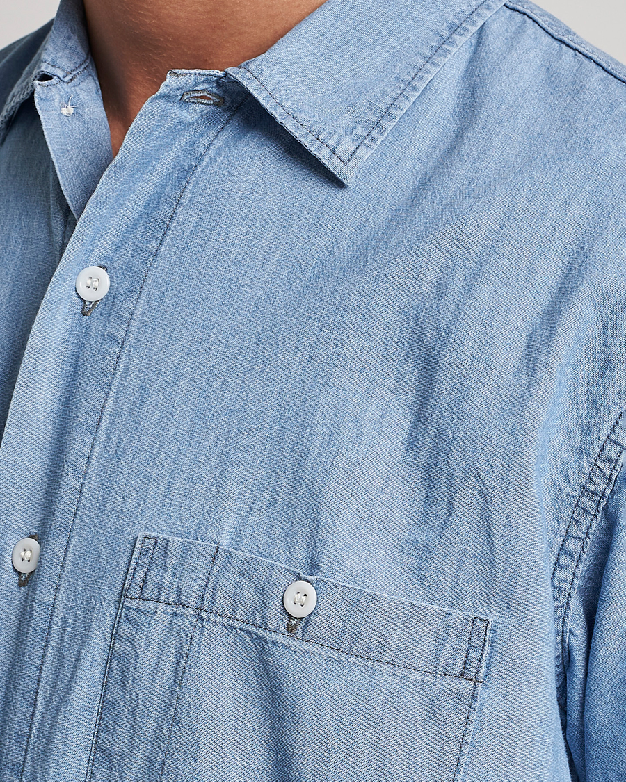 Homme | Chemises | orSlow | Chambray Short Sleeve Work Shirt Light Blue