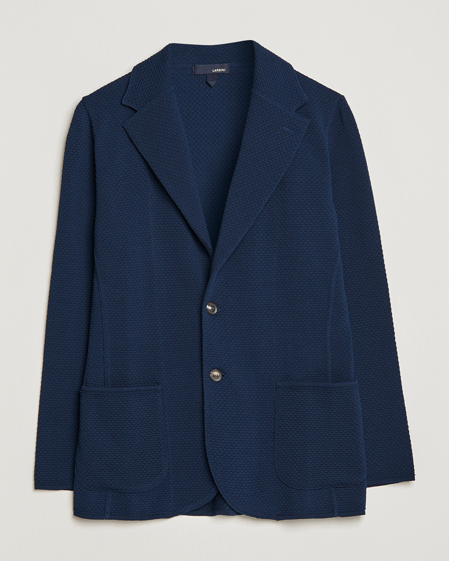 Homme | Blazers | Lardini | Knitted Structure Cotton Blazer Navy