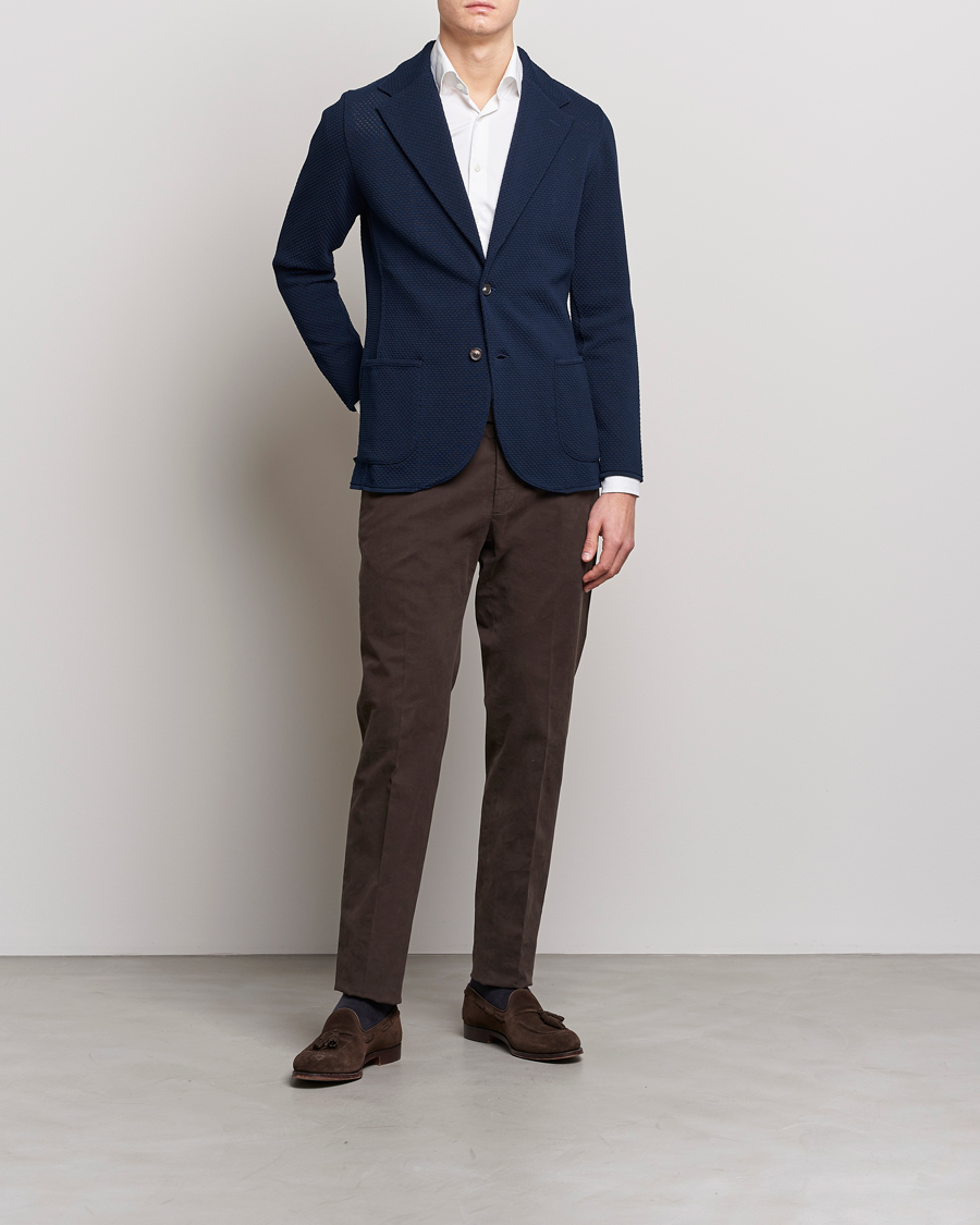 Homme | Blazers | Lardini | Knitted Structure Cotton Blazer Navy