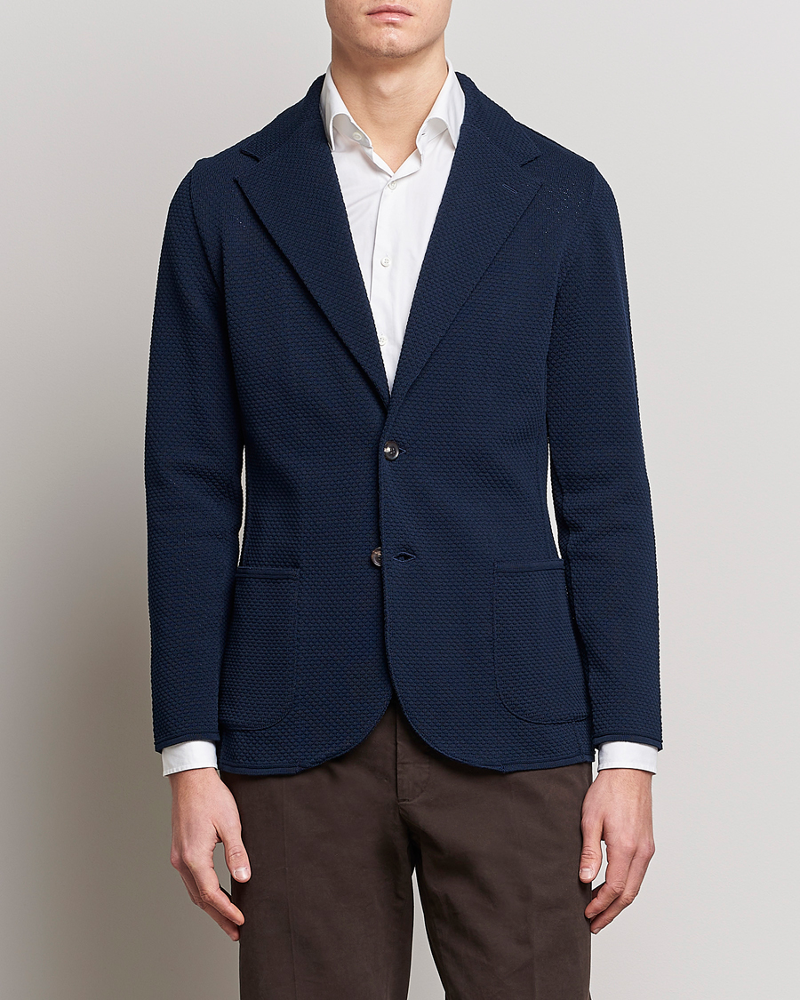 Homme | Blazers | Lardini | Knitted Structure Cotton Blazer Navy