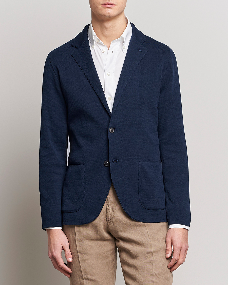 Homme | Blazers | Lardini | Knitted Cotton Blazer Navy