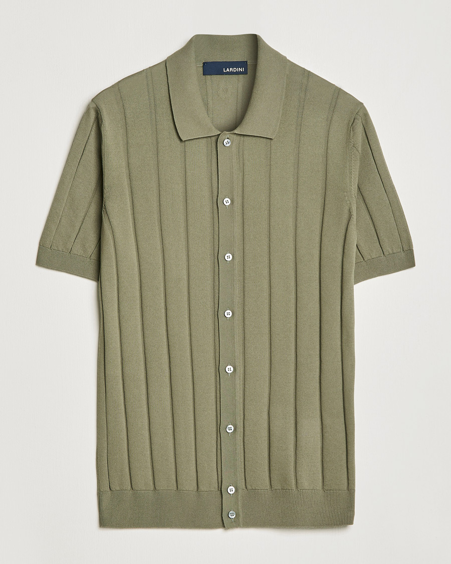 Homme | Chemises | Lardini | Short Sleeve Knitted Cotton Crèpe Shirt Olive