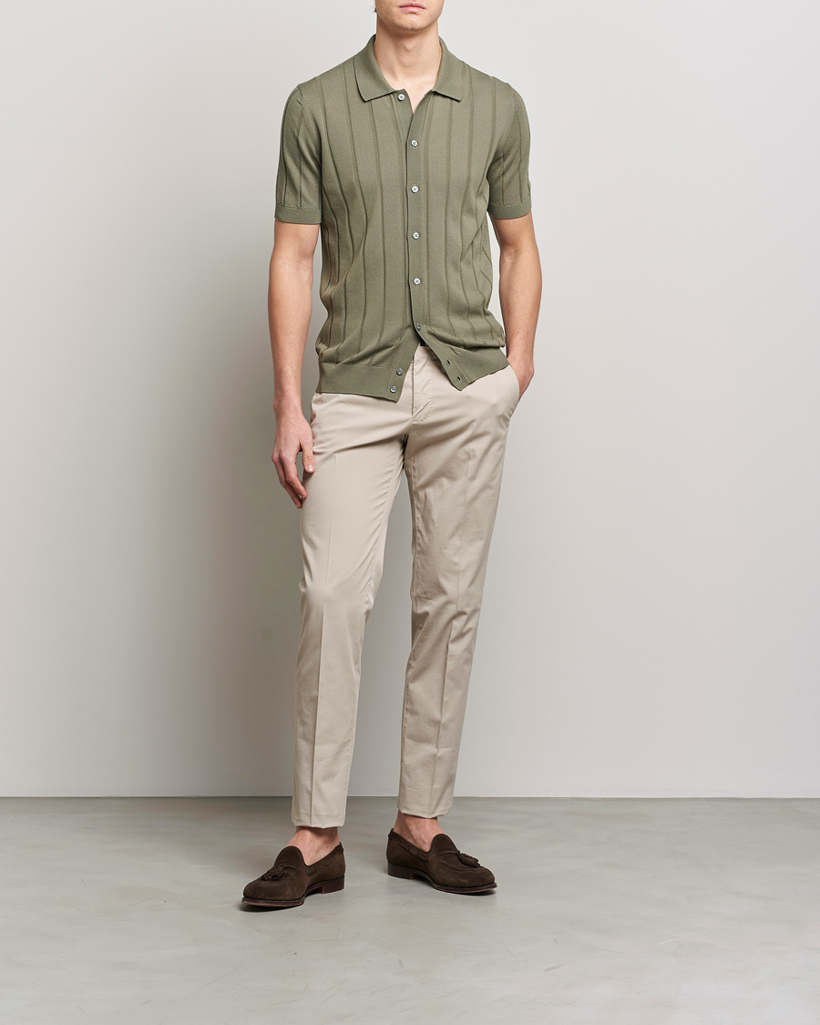 Homme | Chemises | Lardini | Short Sleeve Knitted Cotton Crèpe Shirt Olive
