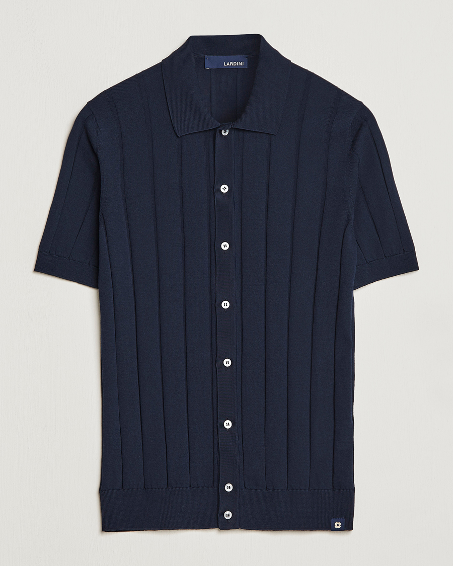 Homme | Chemises | Lardini | Short Sleeve Knitted Cotton Crèpe Shirt Navy