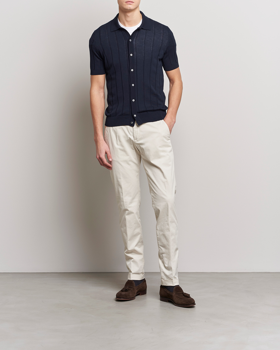 Homme | Chemises | Lardini | Short Sleeve Knitted Cotton Crèpe Shirt Navy