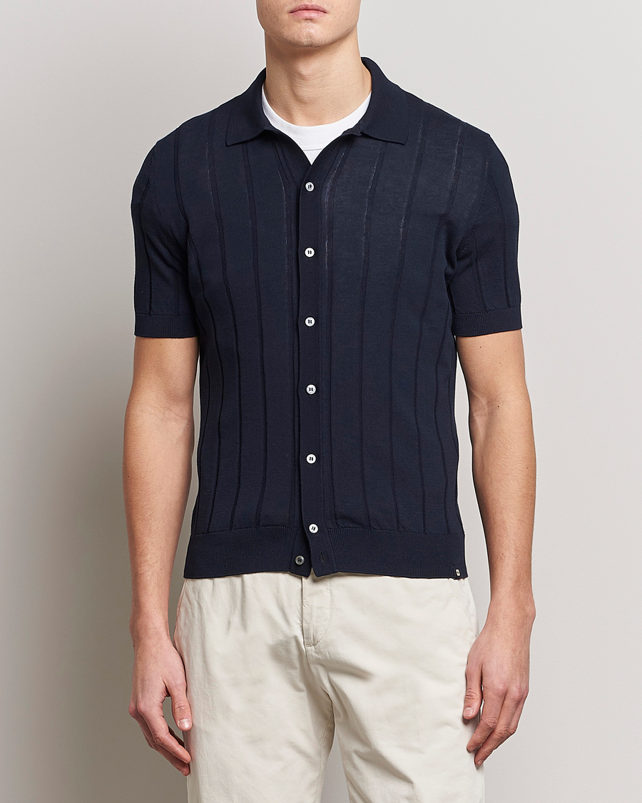 Homme | Chemises | Lardini | Short Sleeve Knitted Cotton Crèpe Shirt Navy