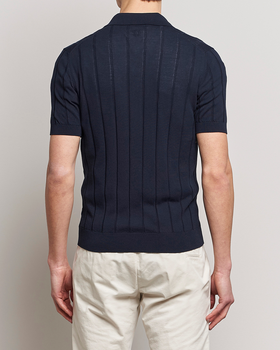 Homme | Chemises | Lardini | Short Sleeve Knitted Cotton Crèpe Shirt Navy