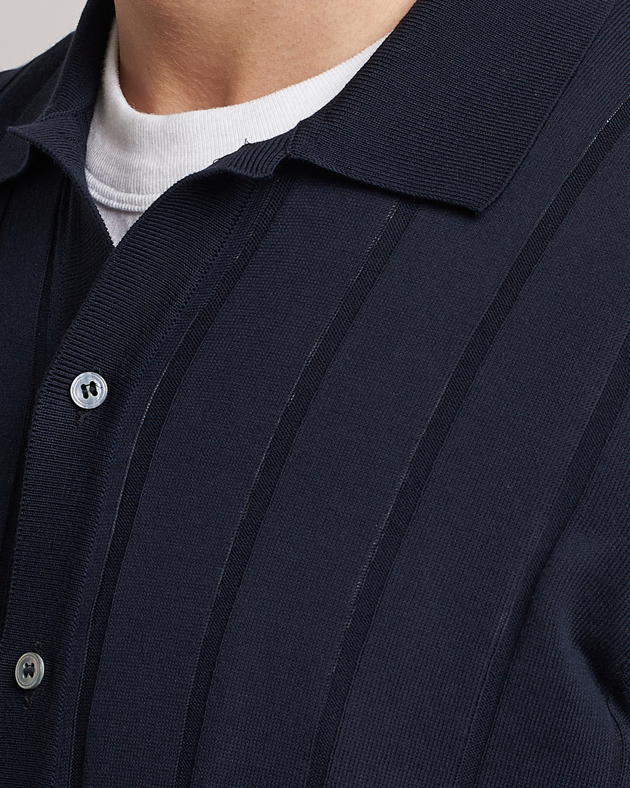 Homme | Chemises | Lardini | Short Sleeve Knitted Cotton Crèpe Shirt Navy