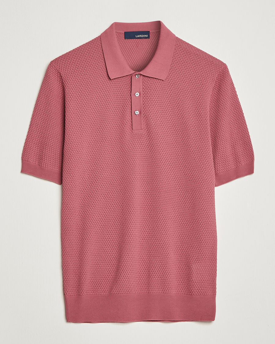 Homme | Polos | Lardini | Short Sleeve Knitted Structure Cotton Polo Soft Pink