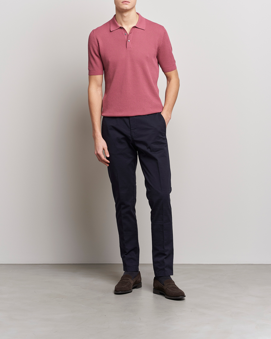 Homme | Polos | Lardini | Short Sleeve Knitted Structure Cotton Polo Soft Pink