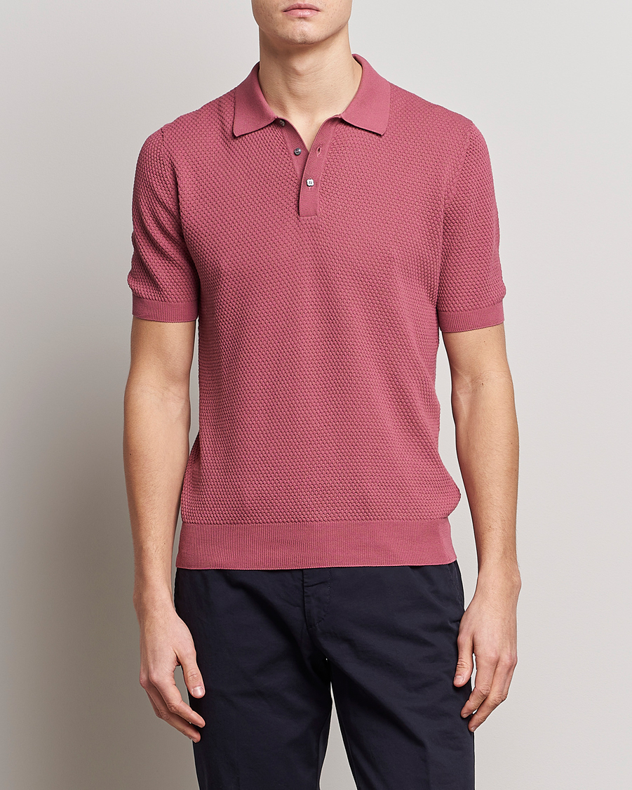 Homme | Polos | Lardini | Short Sleeve Knitted Structure Cotton Polo Soft Pink