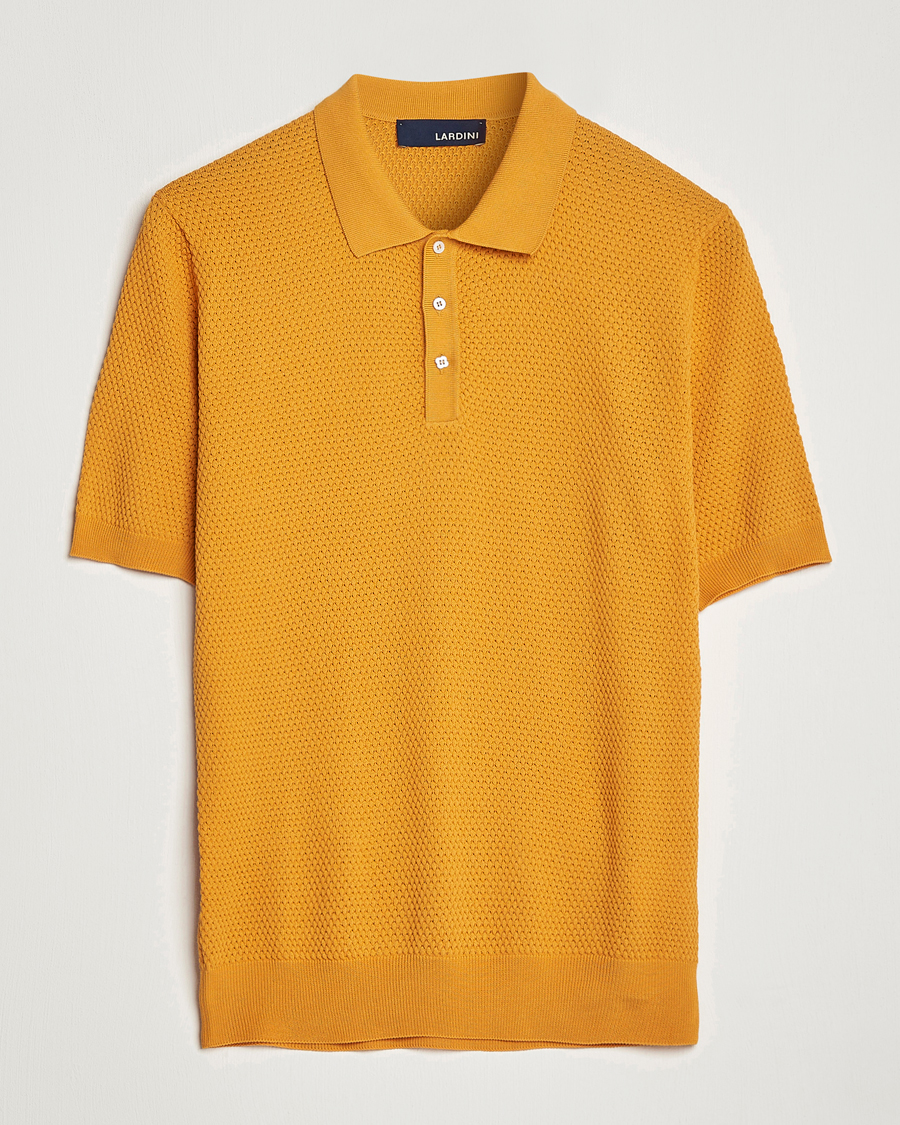Homme | Polos | Lardini | Short Sleeve Knitted Structure Cotton Polo Orange