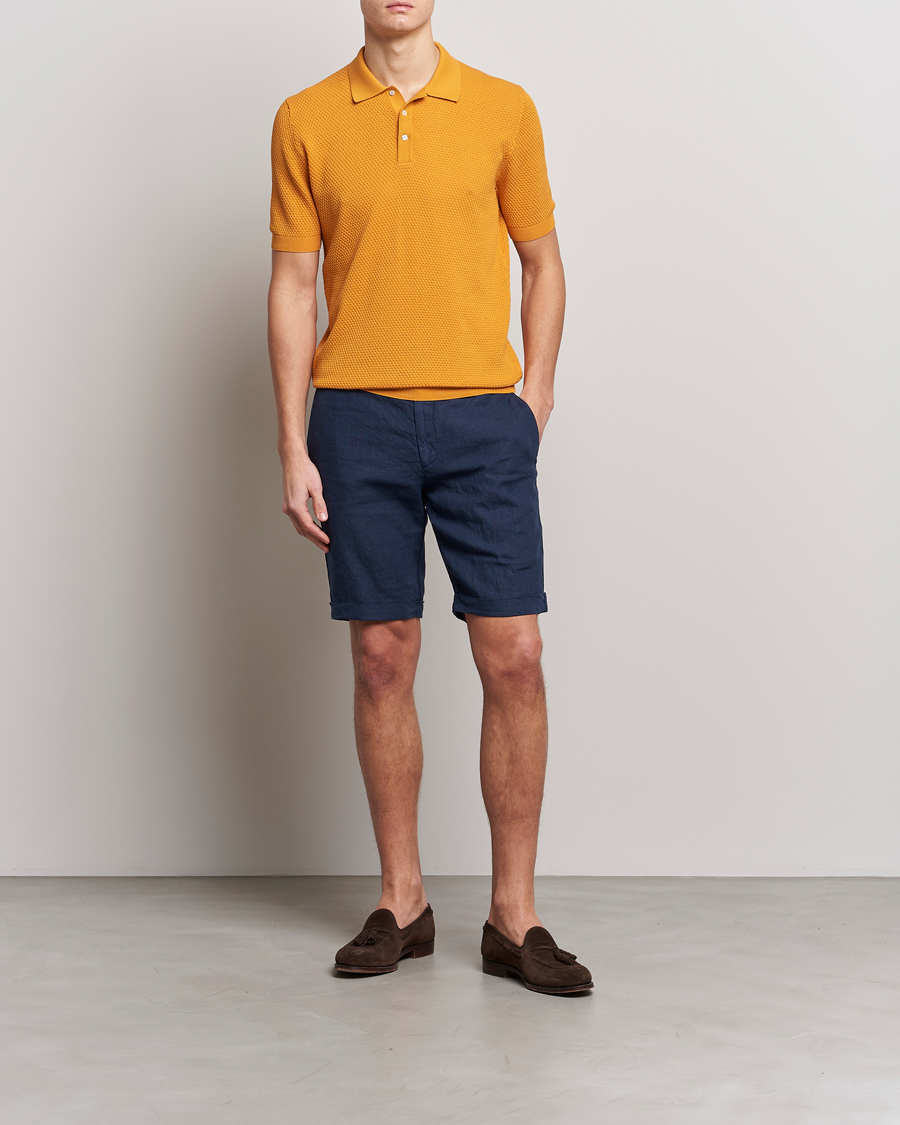 Homme | Polos | Lardini | Short Sleeve Knitted Structure Cotton Polo Orange