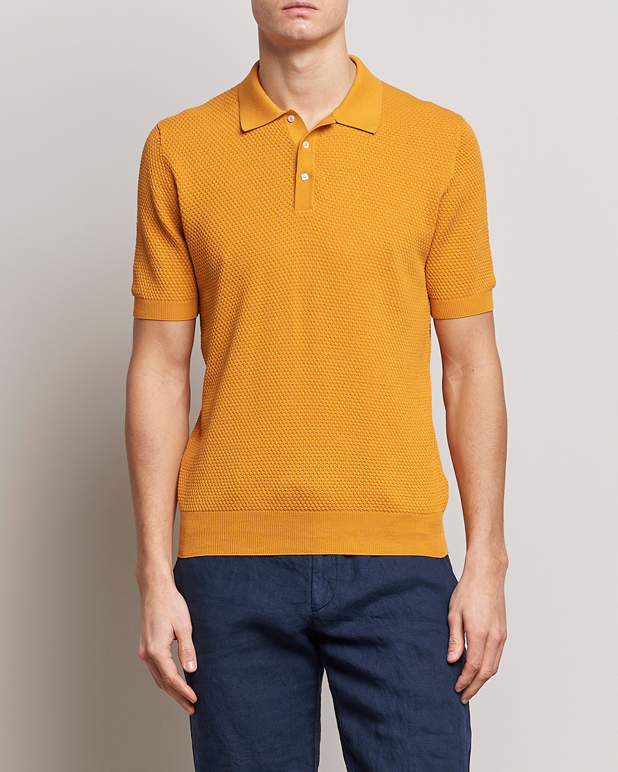 Homme | Polos | Lardini | Short Sleeve Knitted Structure Cotton Polo Orange