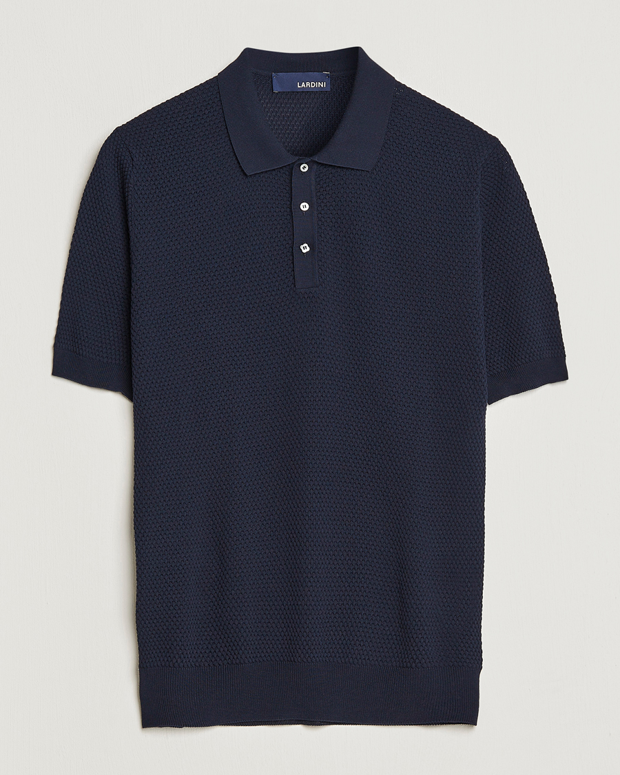 Homme | Polos | Lardini | Short Sleeve Knitted Structure Cotton Polo Navy