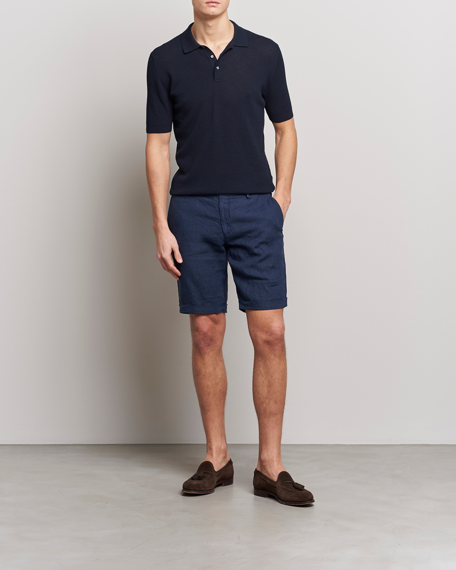 Homme | Polos | Lardini | Short Sleeve Knitted Structure Cotton Polo Navy