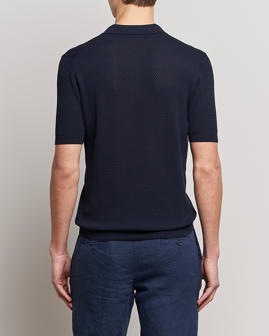Homme | Polos | Lardini | Short Sleeve Knitted Structure Cotton Polo Navy