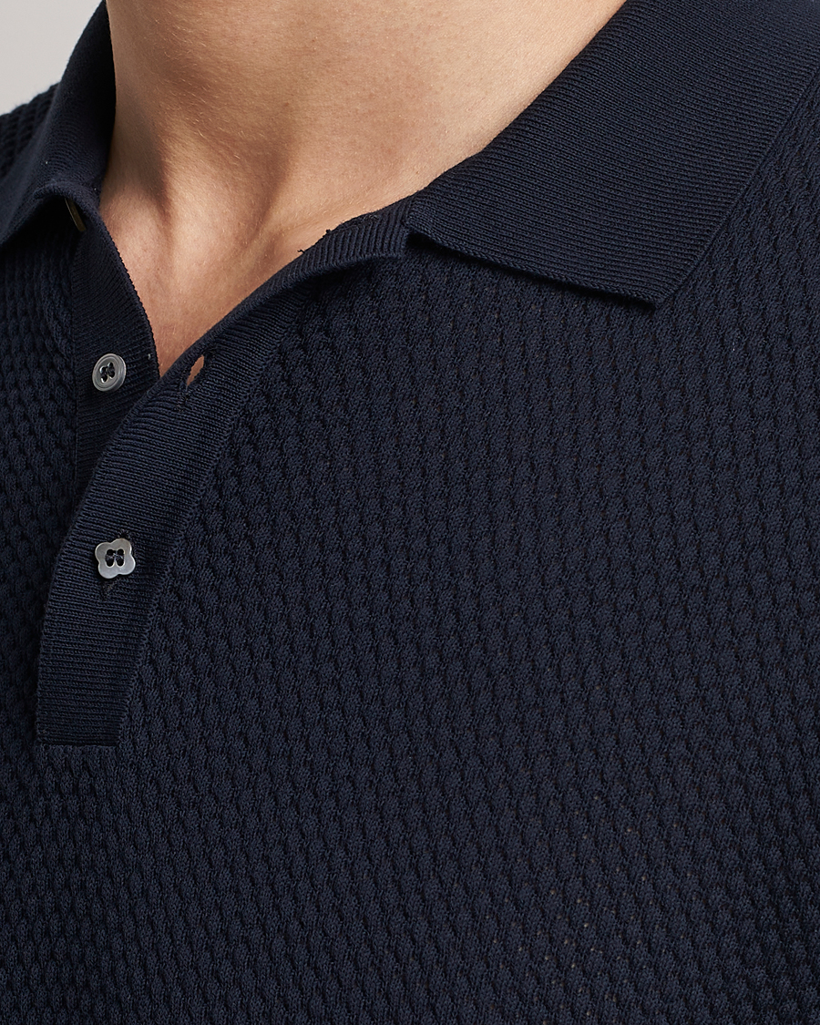 Homme | Polos | Lardini | Short Sleeve Knitted Structure Cotton Polo Navy