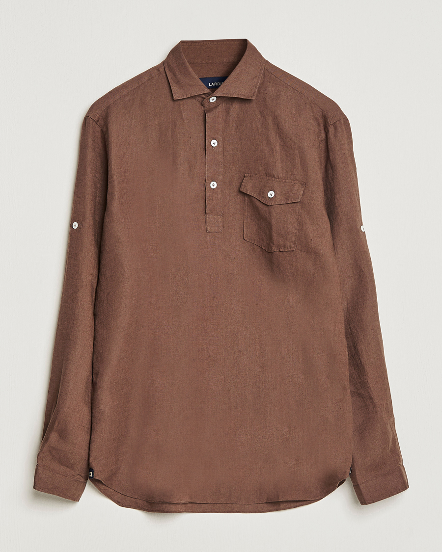 Homme | Chemises | Lardini | Relaxed Linen Popover Shirt Brown