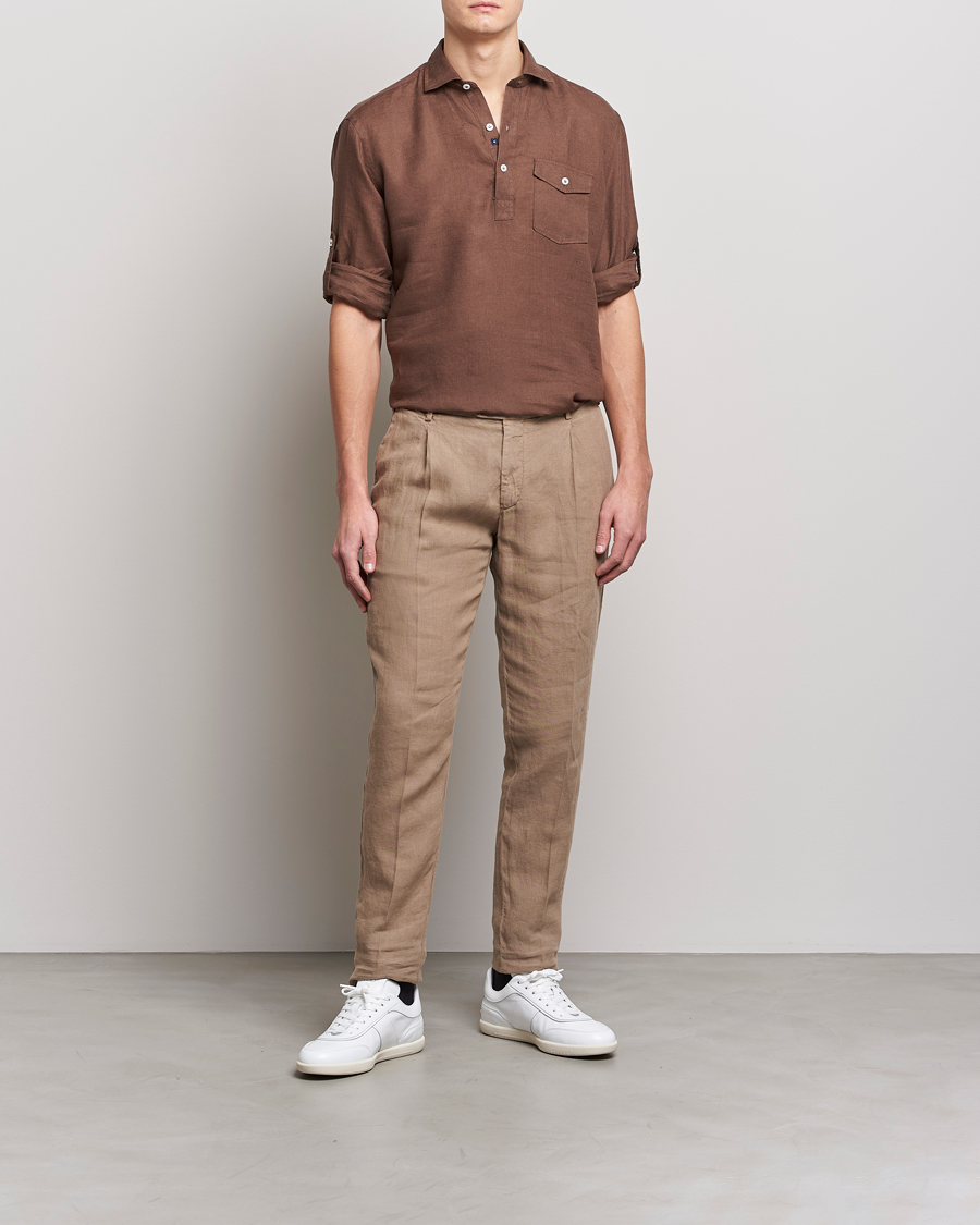 Homme | Chemises | Lardini | Relaxed Linen Popover Shirt Brown