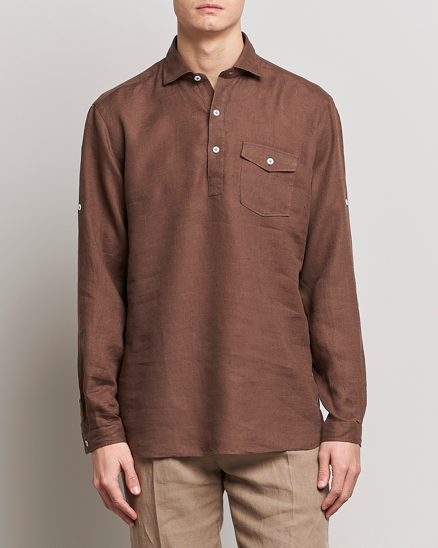 Homme | Chemises | Lardini | Relaxed Linen Popover Shirt Brown