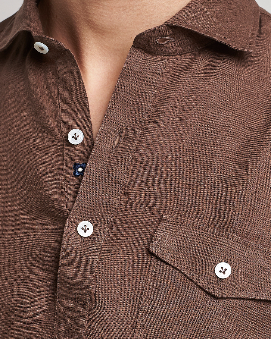 Homme | Chemises | Lardini | Relaxed Linen Popover Shirt Brown