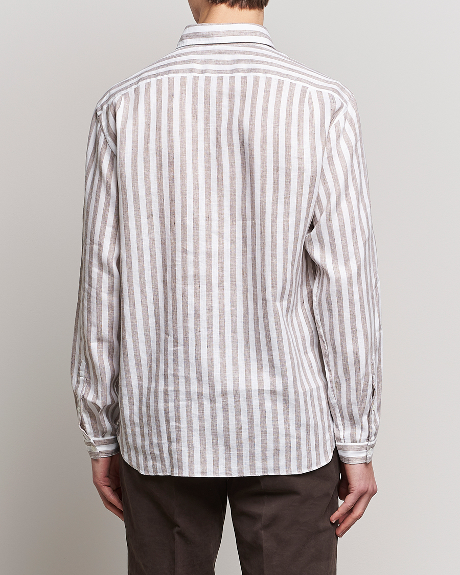 Homme | Chemises | Lardini | Relaxed Striped Linen Popover Shirt Brown/White
