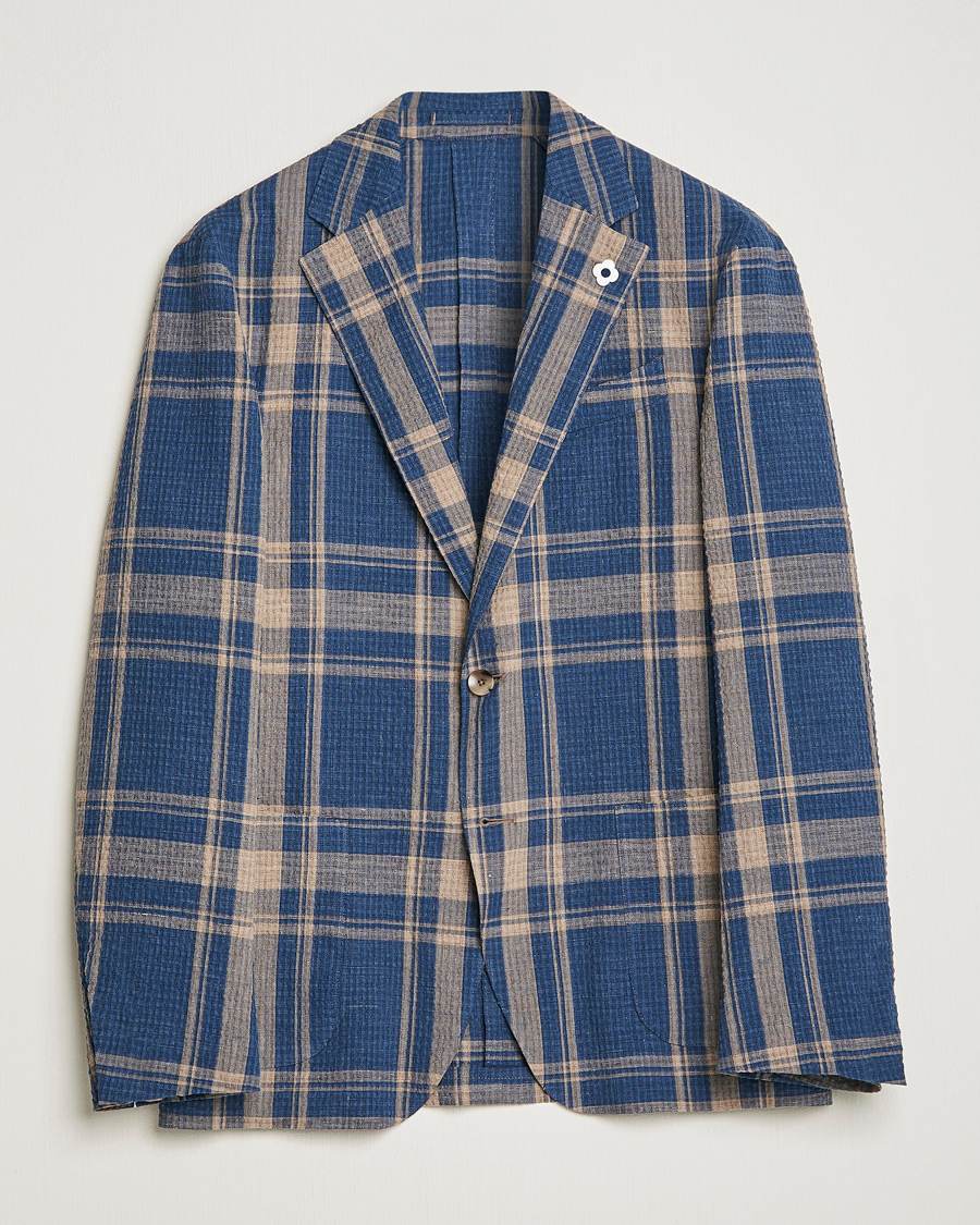 Homme | Blazers | Lardini | Cotton/Linen Melange Seersucker Blazer Navy
