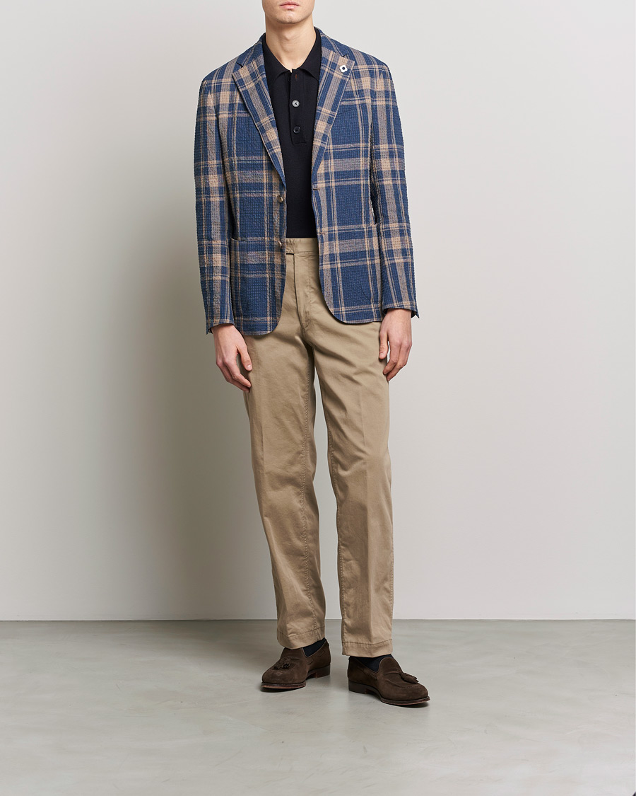 Homme | Blazers | Lardini | Cotton/Linen Melange Seersucker Blazer Navy