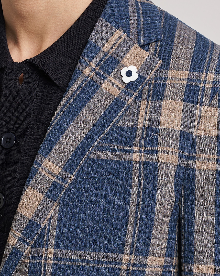 Homme | Blazers | Lardini | Cotton/Linen Melange Seersucker Blazer Navy