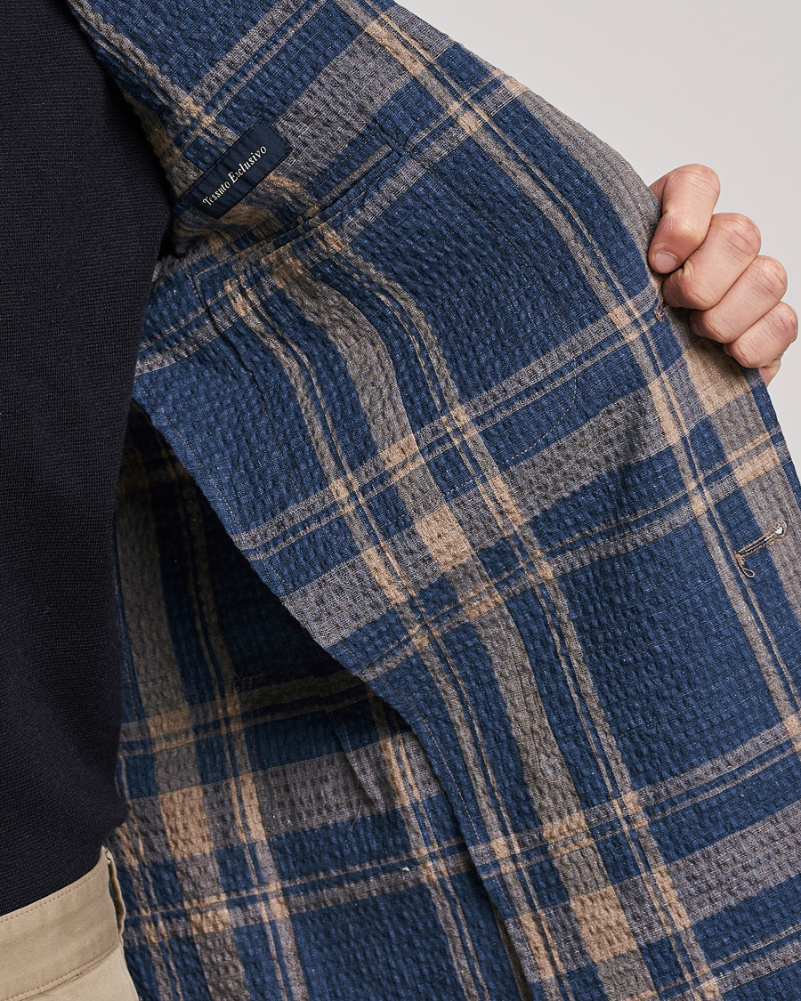 Homme | Blazers | Lardini | Cotton/Linen Melange Seersucker Blazer Navy