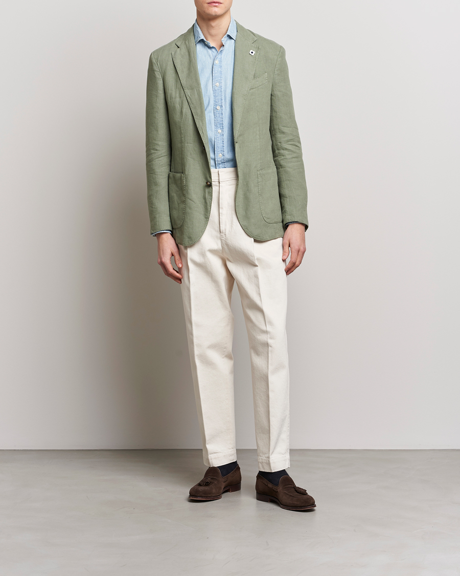Homme | Blazers | Lardini | Patch Pocket Linen Blazer Olive