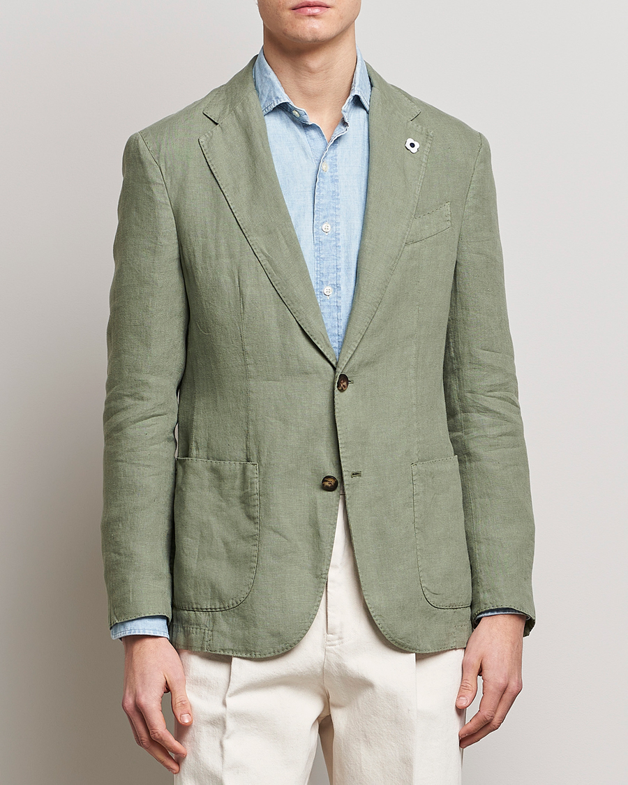 Homme | Blazers | Lardini | Patch Pocket Linen Blazer Olive