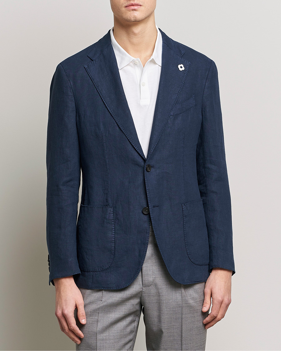 Homme | Blazers | Lardini | Patch Pocket Linen Blazer Navy