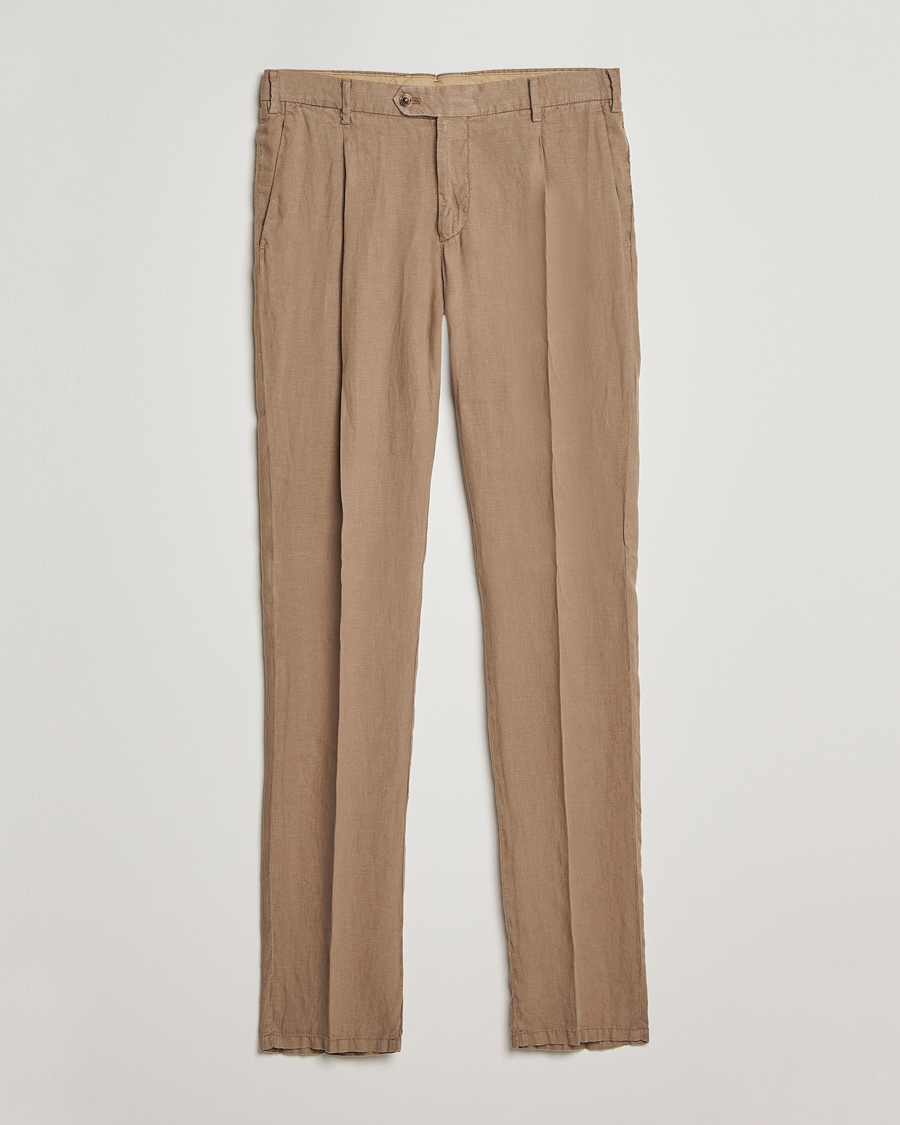 Homme | Pantalons | Lardini | Pleated Linen Trousers Beige