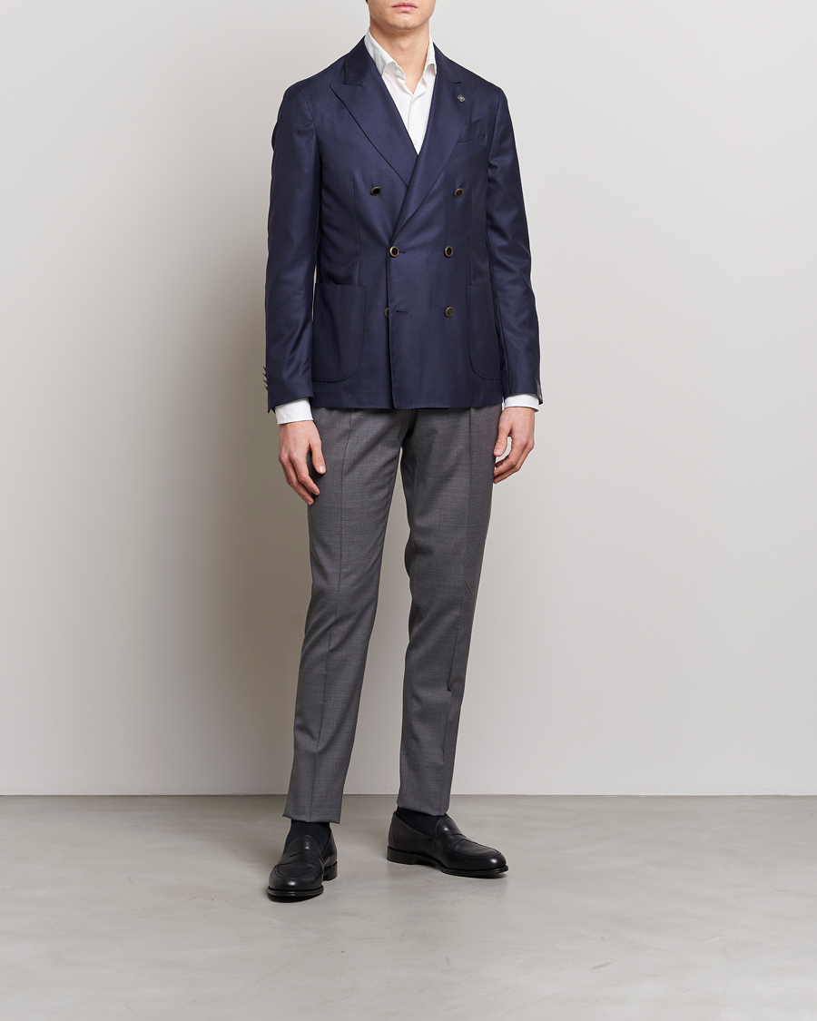 Homme | Blazers | Lardini | Soft Double Breasted Cashmere/Silk Blazer Navy