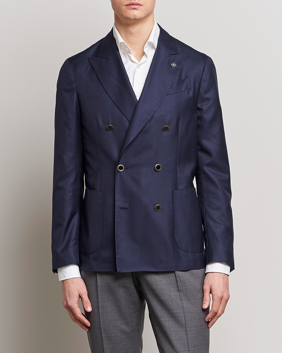 Homme | Blazers | Lardini | Soft Double Breasted Cashmere/Silk Blazer Navy