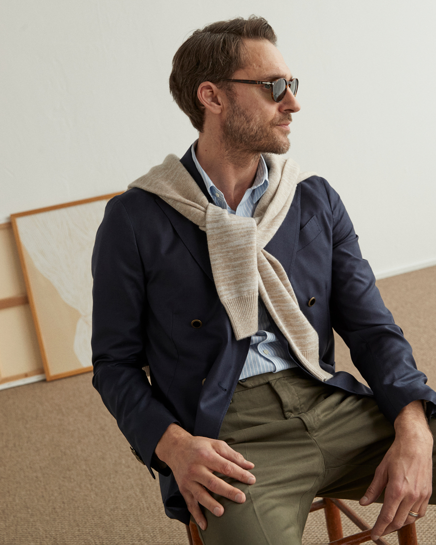 Homme | Blazers | Lardini | Soft Double Breasted Cashmere/Silk Blazer Navy