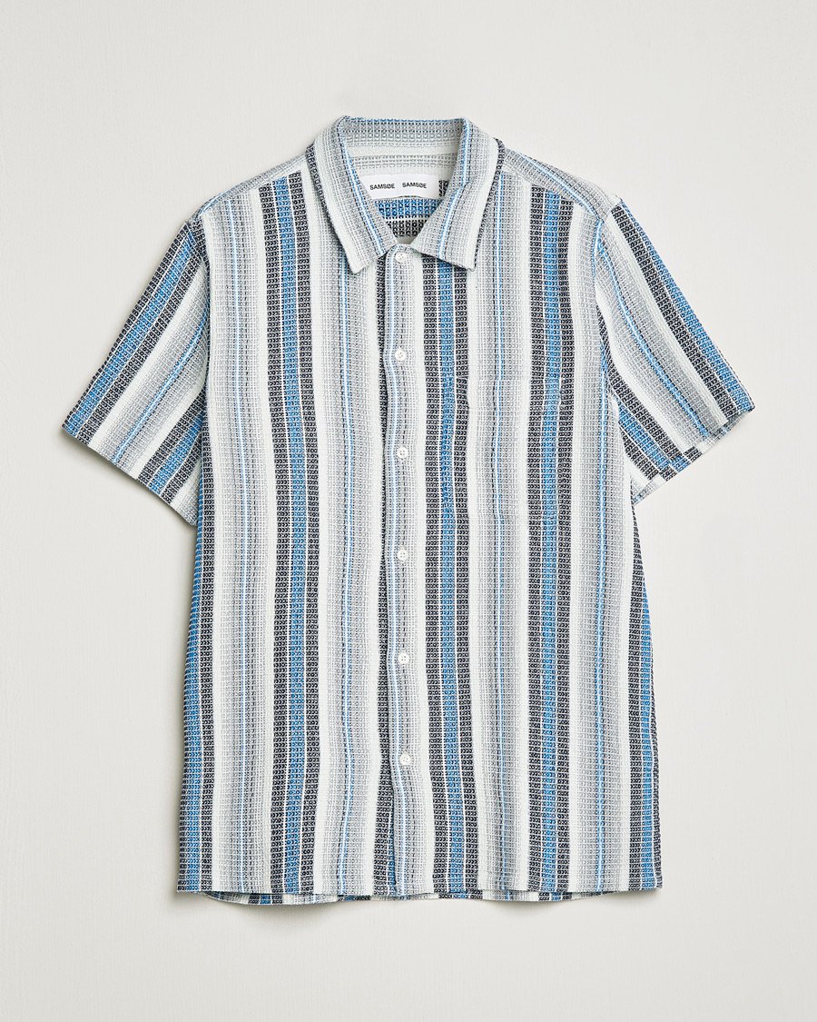 Homme | Chemises | Samsøe Samsøe | Samsøe & Samsøe Avan Organic Cotton Short Sleeve Shirt Blue Stripe