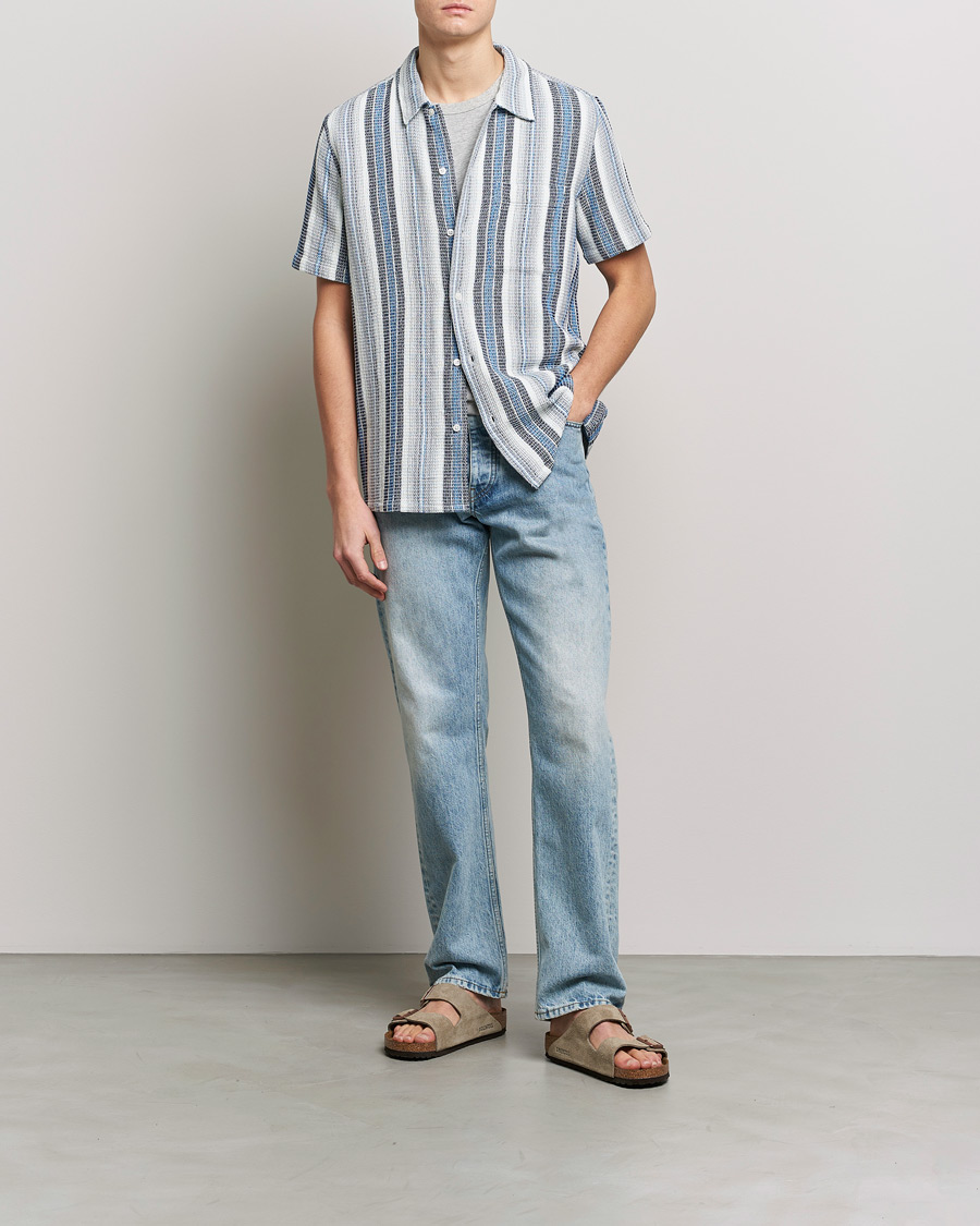 Homme | Chemises | Samsøe Samsøe | Samsøe & Samsøe Avan Organic Cotton Short Sleeve Shirt Blue Stripe