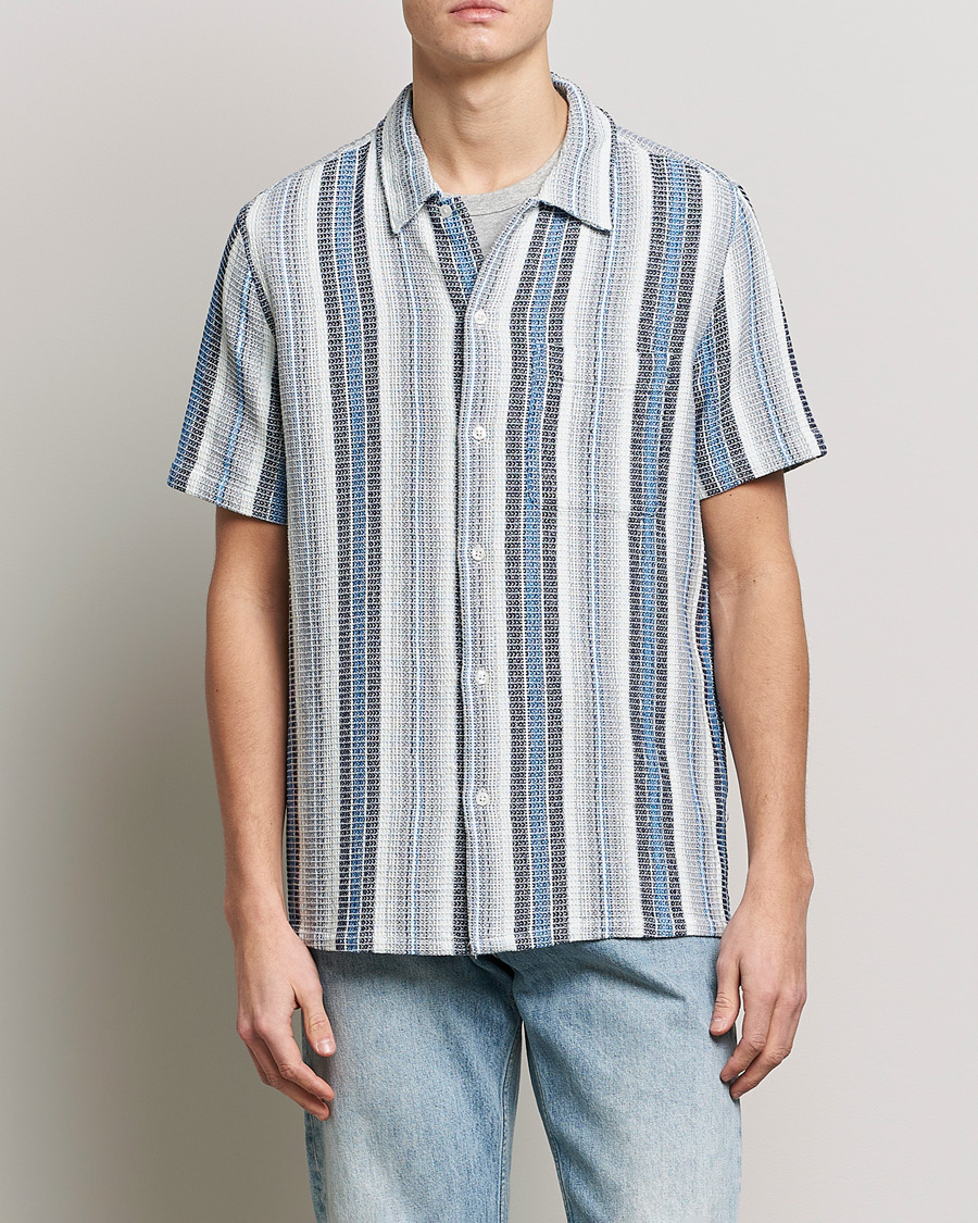 Homme | Chemises | Samsøe Samsøe | Samsøe & Samsøe Avan Organic Cotton Short Sleeve Shirt Blue Stripe