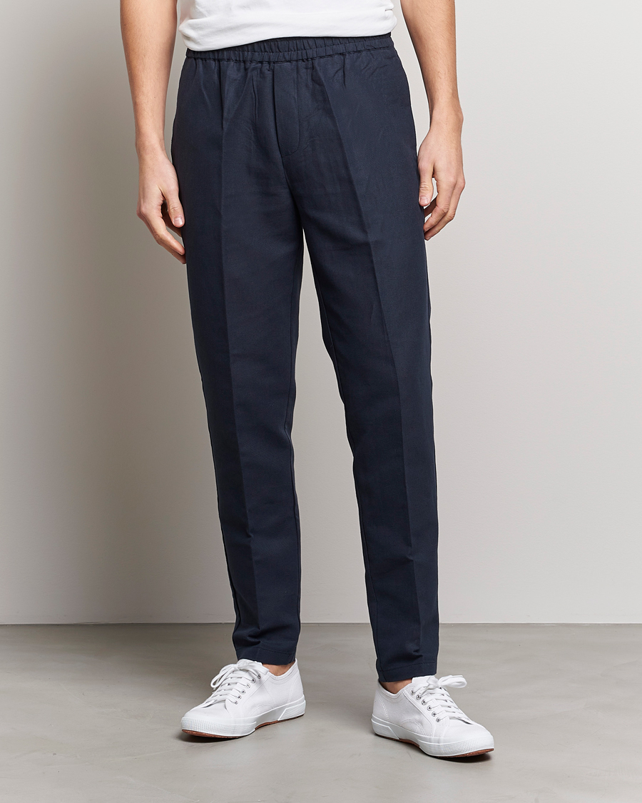 Homme | Samsøe Samsøe | Samsøe Samsøe | Smithy Linen/Cotton Drawstring Trousers Salute Navy