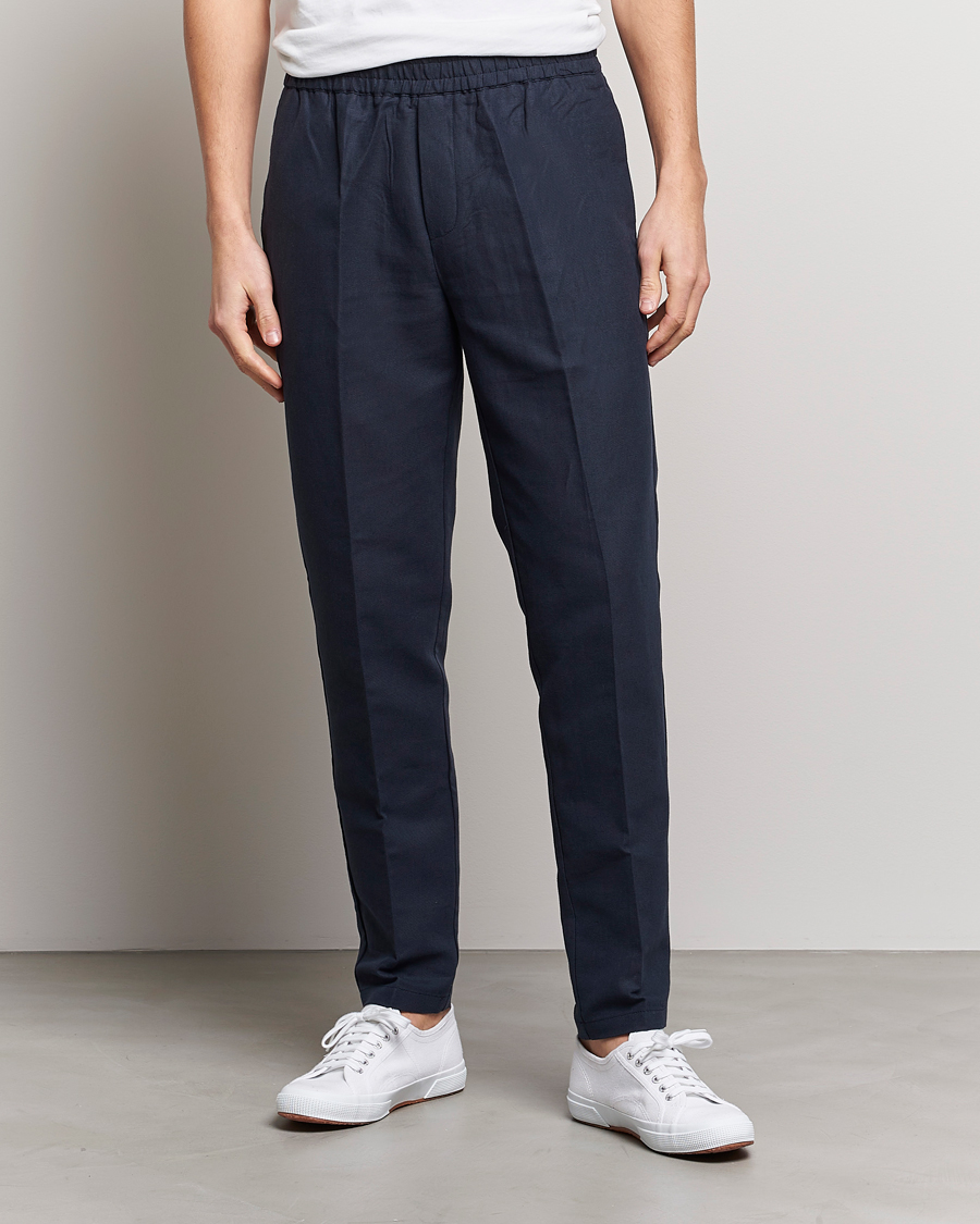 Homme | Pantalons | Samsøe Samsøe | Smithy Linen/Cotton Drawstring Trousers Salute Navy