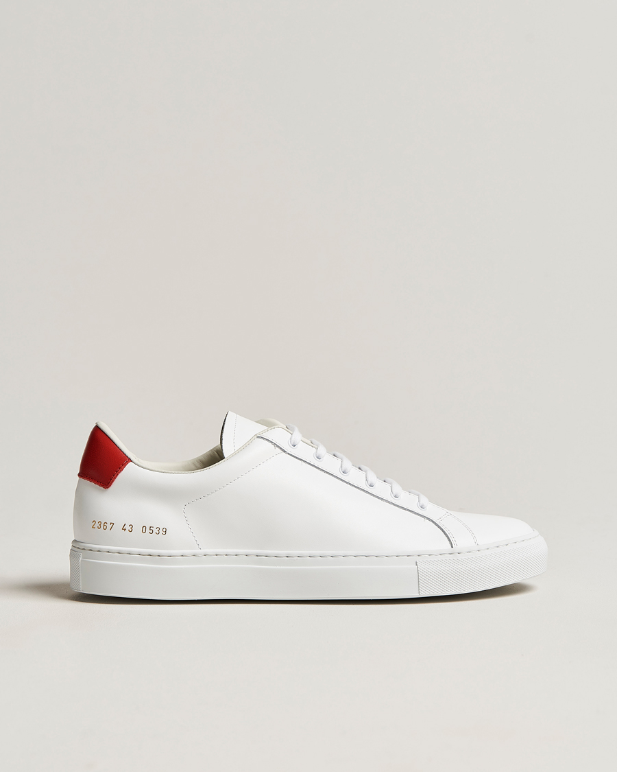 Homme | Common Projects Retro Low Suede Sneaker White/Red | Common Projects | Retro Low Suede Sneaker White/Red