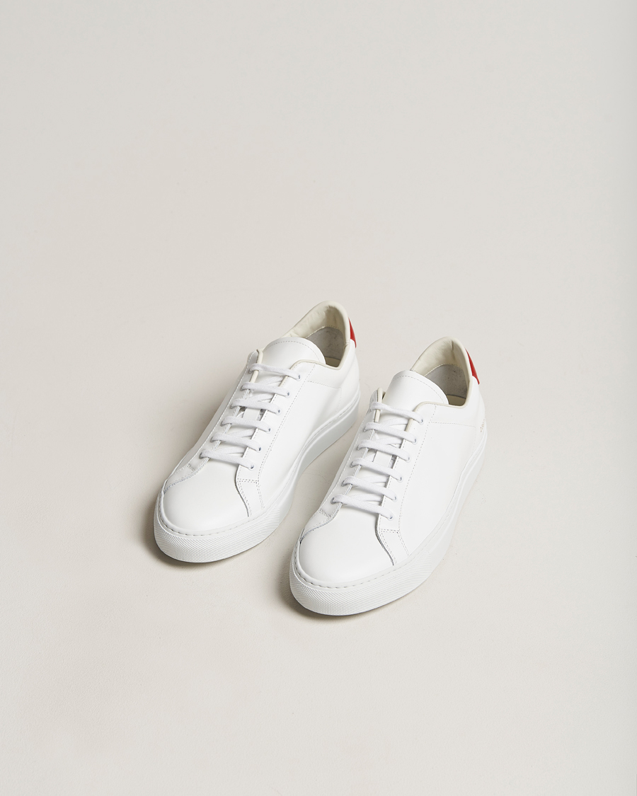 Homme | Common Projects Retro Low Suede Sneaker White/Red | Common Projects | Retro Low Suede Sneaker White/Red
