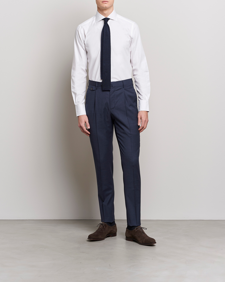 Homme | Chemises | 100Hands | Gold Line Cotton Twill Cut Away Shirt White