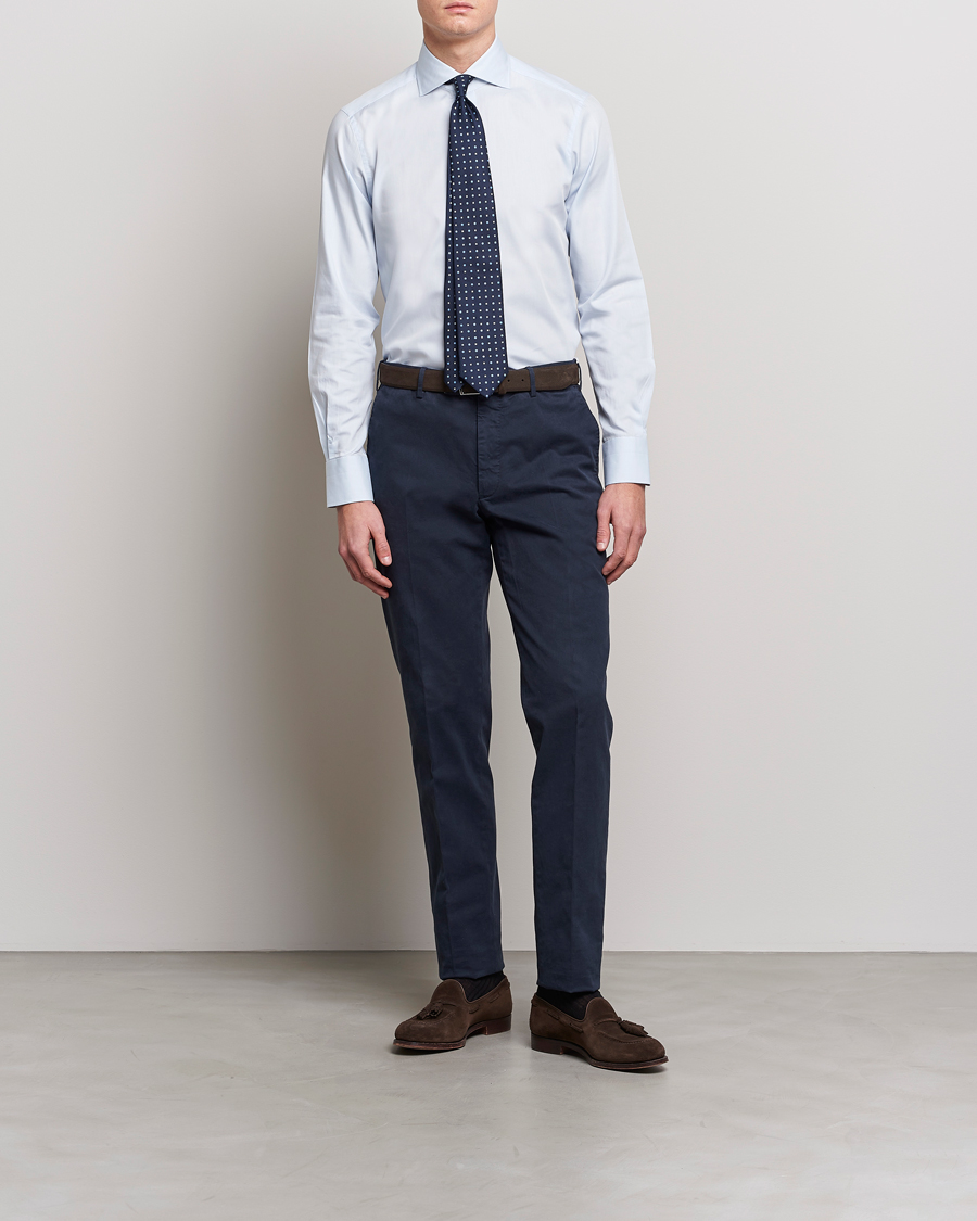 Homme | Chemises | 100Hands | Gold Line Cotton Twill Cut Away Shirt Light Blue