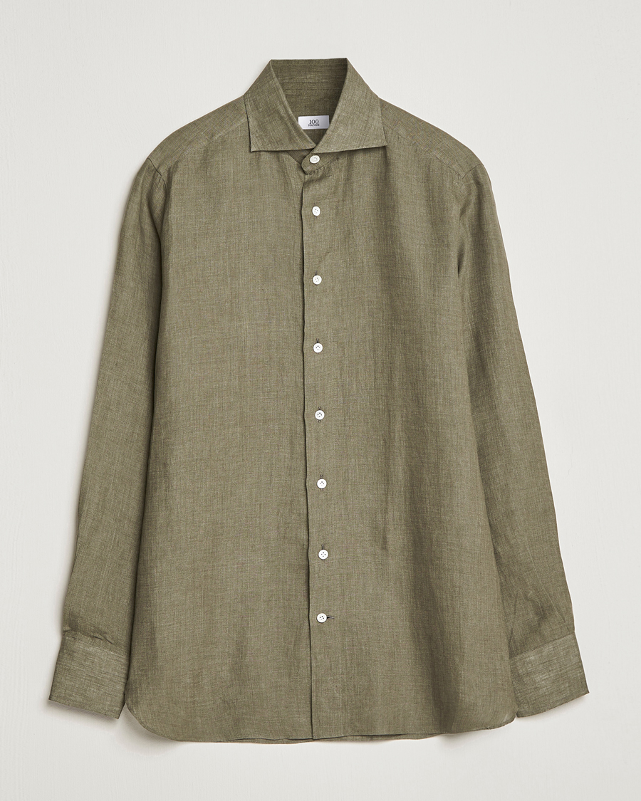 Homme | Chemises | 100Hands | Signature Linen Cut Away Shirt Green