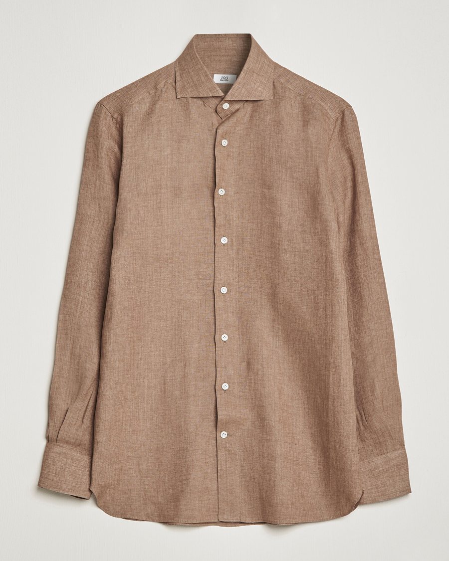 Homme | Chemises | 100Hands | Signature Linen Cut Away Shirt Taupe
