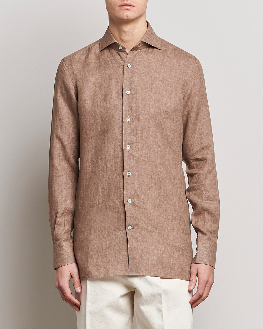 Homme | Chemises | 100Hands | Signature Linen Cut Away Shirt Taupe
